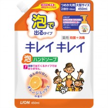 LION Kirei Kirei Пенное мыло для рук с ароматом апельсина, запасной блок, 450 мл