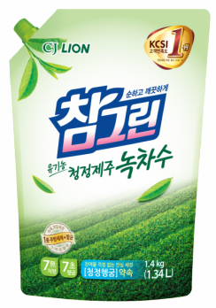 CJ Lion Средство для мытья посуды Chamgreen С ароматом зеленого чая, мягкая упаковка, 1340 мл